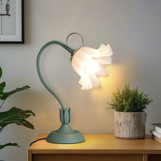 Vintage Flower Bedside Lamp – 3-Color LED, Adjustable 360° Neck, Romantic Room Decor