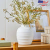 Textured Ribbed Ceramic Vase – 8" Rustic White Home Décor with Wide Opening