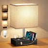 Modern Bedside Table Lamp – 15.7" with Dual USB Charging Ports, 3 Brightness Levels & Free LED Bulb
