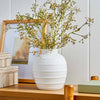 Textured Ribbed Ceramic Vase – 8" Rustic White Home Décor with Wide Opening