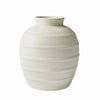 Textured Ribbed Ceramic Vase – 8" Rustic White Home Décor with Wide Opening