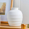 Textured Ribbed Ceramic Vase – 8" Rustic White Home Décor with Wide Opening
